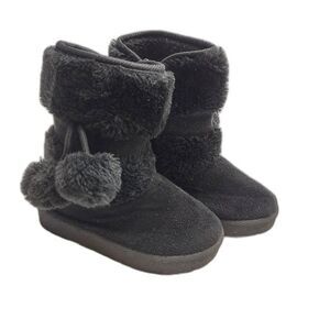 Black Faux Fur Pom Pom Boots for‎ Toddler size 6